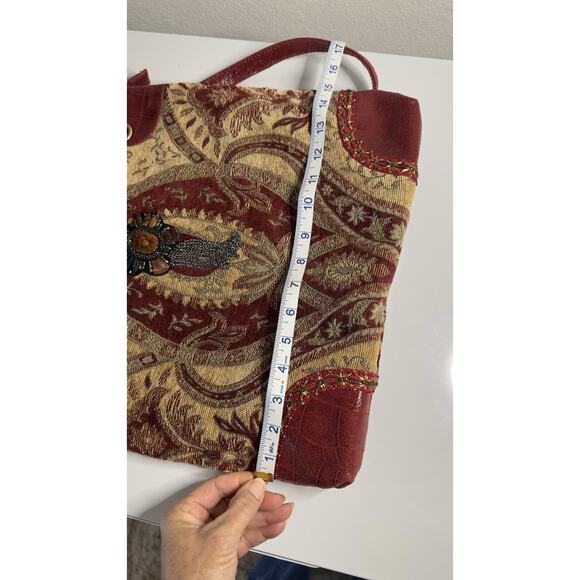 Vintage Sharif Purse Shoulder Bag Boho Retro Tapestry Leather Bead Tassel Bling - Picture 7 of 15
